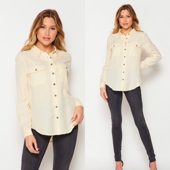 Tencel button down shirt in light yellow - Picture 3 of 6